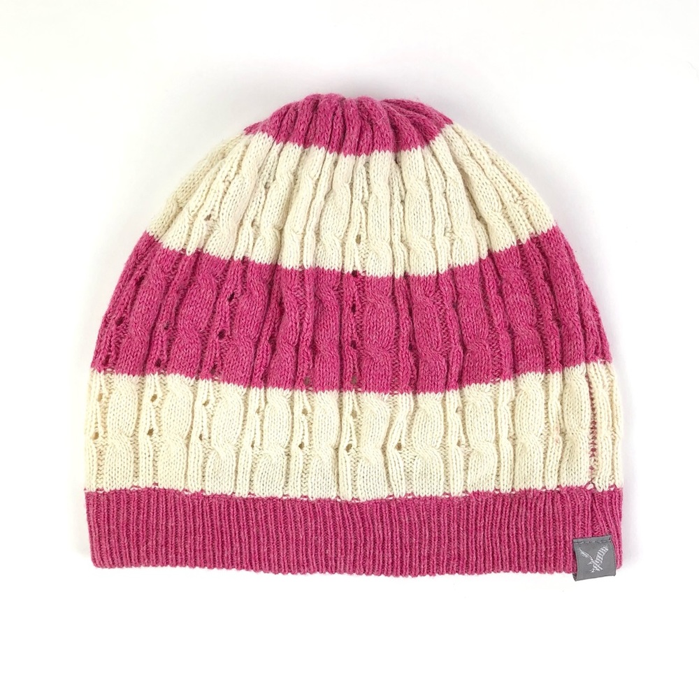 American Eagle Cable Knit Pink Stripe Hat